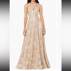 Betsy & Adam Gold and Cream One-Shoulder Maxi Dress